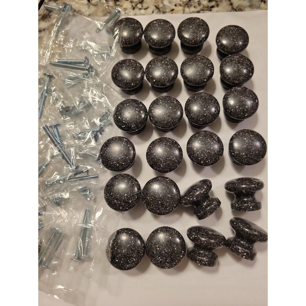 (24) Amerock Granite Speckled Black 1 1/4" Round Cabinet Knob Pull Door Drawer